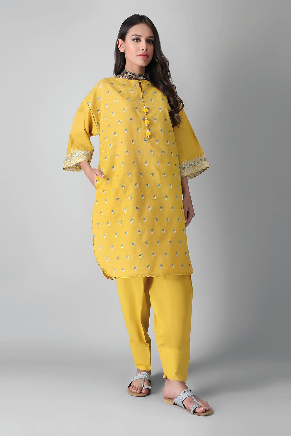 Unstitched Embroidered 2 Piece yellow